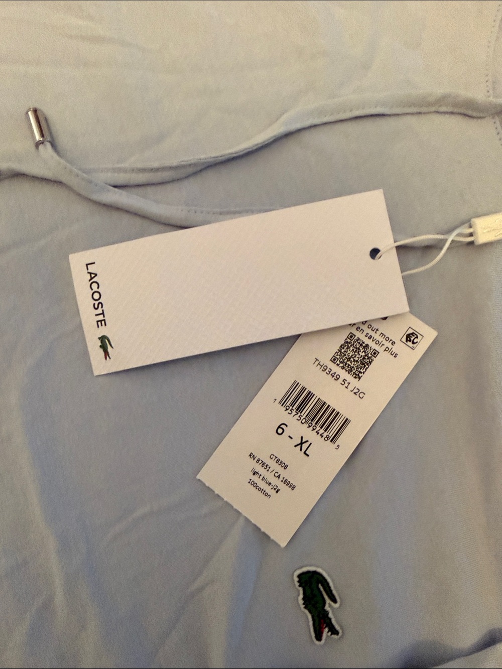 Lacoste Pale Blue Lightweight Hooded Long-Sleeve - Picture 2 of 4